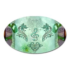 Music, Decorative Clef With Floral Elements Oval Magnet by FantasyWorld7
