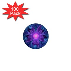 Blown Glass Flower Of An Electricblue Fractal Iris 1  Mini Buttons (100 Pack)  by jayaprime