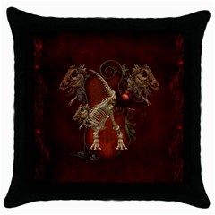 Awesome T Rex Skeleton, Vintage Background Throw Pillow Case (black) by FantasyWorld7
