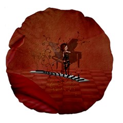 Cute Fairy Dancing On A Piano Large 18  Premium Flano Round Cushions by FantasyWorld7