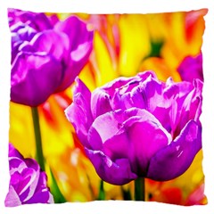 Violet Tulip Flowers Large Cushion Case (two Sides) by FunnyCow