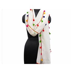 Indiahandycrfats Women Fashion White Dupatta With Multicolour Pompom All Four Sides For Girls/women Double Sided Flano Blanket (medium)  by Indianhandycrafts