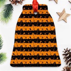 Pale Pumpkin Orange And Black Halloween Nightmare Stripes  Bell Ornament (two Sides) by PodArtist