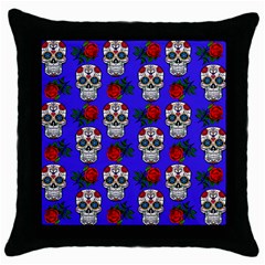 Skull Pattern Blue Throw Pillow Case (black) by snowwhitegirl