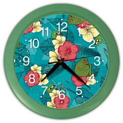 Apu Apustaja And Groyper Pepe The Frog Frens Hawaiian Shirt With Red Hibiscus On Green Background From Kekistan Color Wall Clock by snek