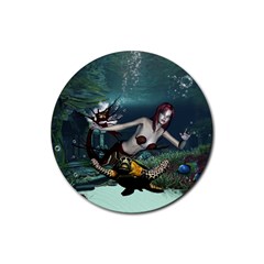Wonderful Fmermaid With Turtle In The Deep Ocean Rubber Round Coaster (4 Pack)  by FantasyWorld7