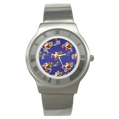 Christmas Vintage Santa Background Stainless Steel Watch by Wegoenart