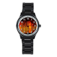 Forest Fire Forest Climate Change Stainless Steel Round Watch