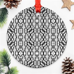 Black And White Intricate Modern Geometric Pattern Ornament (round) by dflcprintsclothing
