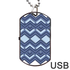 Textile Texture Fabric Zigzag Blue Dog Tag Usb Flash (one Side) by Pakrebo