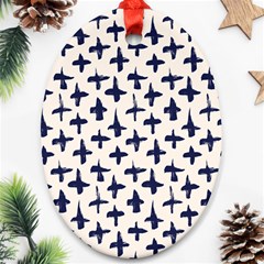 Pattern Ink Blue Navy Crosses Grunge Flesh And Navy Pattern Ink Crosses Grunge Flesh Beige Background Oval Ornament (two Sides) by genx