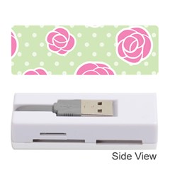 Roses Flowers Pink And Pastel Lime Green Pattern With Retro Dots Memory Card Reader (stick) by genx