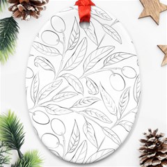 Organic Olive Leaves Pattern Hand Drawn Black And White Oval Ornament (two Sides) by genx