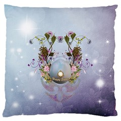 Easter Egg With Flowers Large Cushion Case (two Sides) by FantasyWorld7