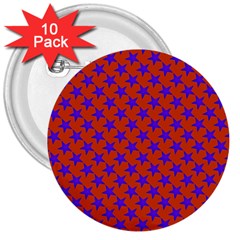 Purple Stars Pattern On Orange 3  Buttons (10 Pack)  by BrightVibesDesign