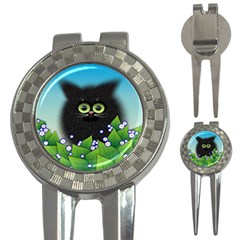Kitten Black Furry Illustration 3-in-1 Golf Divots by Sapixe