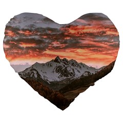Scenic View Of Snow Capped Mountain Large 19  Premium Flano Heart Shape Cushions by Pakrebo