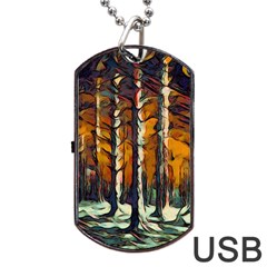 Forest Woods Trees Night Shadows Dog Tag Usb Flash (two Sides)