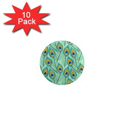 Lovely Peacock Feather Pattern With Flat Design 1  Mini Magnet (10 Pack)  by Vaneshart