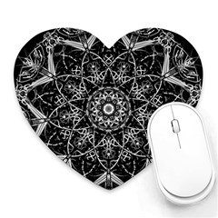 Black And White Pattern Monochrome Lighting Circle Neon Psychedelic Illustration Design Symmetry Heart Mousepads by Vaneshart