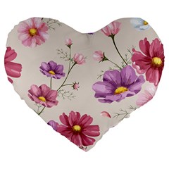 Vector Hand Drawn Cosmos Flower Pattern Large 19  Premium Flano Heart Shape Cushions by Sobalvarro