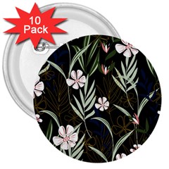 Trending Abstract Seamless Pattern With Colorful Tropical Leaves Plants Black Background 3  Buttons (10 Pack)  by Vaneshart