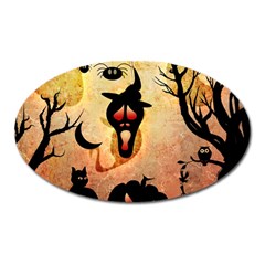 Funny Halloween Design, Pumpkin, Cat, Owl And Crow Oval Magnet by FantasyWorld7