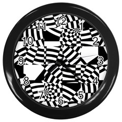 Black And White Crazy Pattern Wall Clock (black) by Sobalvarro