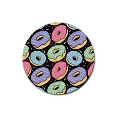 Colorful Donut Seamless Pattern On Black Vector Rubber Coaster (round)  by Sobalvarro