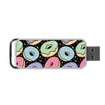 Colorful Donut Seamless Pattern On Black Vector Portable USB Flash (One Side) Front