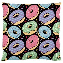 Colorful Donut Seamless Pattern On Black Vector Large Flano Cushion Case (two Sides) by Sobalvarro