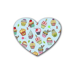 Cupcake Doodle Pattern Heart Coaster (4 Pack)  by Sobalvarro