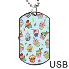 Cupcake Doodle Pattern Dog Tag Usb Flash (two Sides) by Sobalvarro