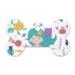 Set Cute Mermaid Seaweeds Marine Inhabitants Dog Tag Bone (one Side) by Wegoenart