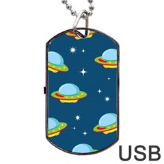 Seamless Pattern Ufo With Star Space Galaxy Background Dog Tag Usb Flash (two Sides) by Vaneshart