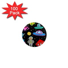 Seamless Pattern With Space Objects Ufo Rockets Aliens Hand Drawn Elements Space 1  Mini Magnets (100 Pack)  by Vaneshart