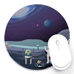 Alien Astronaut Scene Round Mousepads by Vaneshart