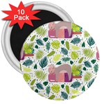 Cute Sloth Sleeping Ice Cream Surrounded By Green Tropical Leaves 3  Magnets (10 pack)  Front