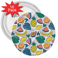 Seamless Pattern Tropical Fruit Banana Watermelon Papaya Lemon Orange Monstera 3  Buttons (10 Pack)  by Vaneshart