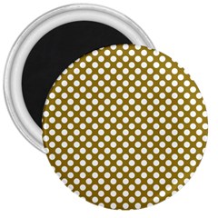 Gold Polka Dots Patterm, Retro Style Dotted Pattern, Classic White Circles 3  Magnets by Casemiro