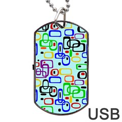 60 s Style Retro Pattern, Vintage Ovals At Pastel Blue Dog Tag Usb Flash (two Sides) by Casemiro