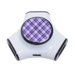 Pastel Purple And Steel Black Lines Pattern, Retro Tartan, Classic Plaid 3-port Usb Hub by Casemiro