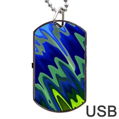 Blue Green Zig Zag Waves Pattern Dog Tag Usb Flash (two Sides) by SpinnyChairDesigns