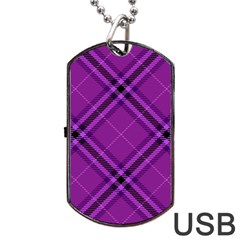 Purple And Black Plaid Dog Tag Usb Flash (one Side) by SpinnyChairDesigns