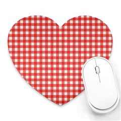 Red White Gingham Plaid Heart Mousepads by SpinnyChairDesigns