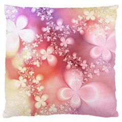 Boho Pastel Pink Floral Print Large Flano Cushion Case (two Sides) by SpinnyChairDesigns