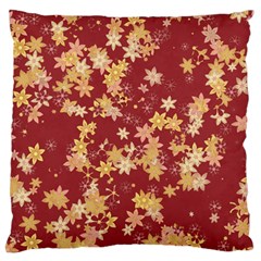 Gold And Tuscan Red Floral Print Large Flano Cushion Case (two Sides) by SpinnyChairDesigns