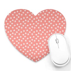 Coral Pink White Floral Print Heart Mousepads by SpinnyChairDesigns