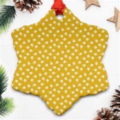 Saffron Yellow White Floral Pattern Snowflake Ornament (two Sides) by SpinnyChairDesigns