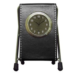 Rustic Green Brown Swirls Pen Holder Desk Clock by SpinnyChairDesigns